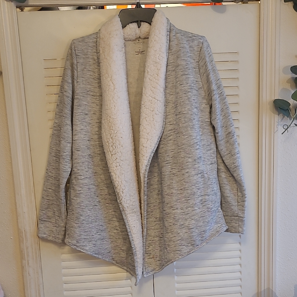 St. John's Bay Cream And Grey Faux Fur Cardigan